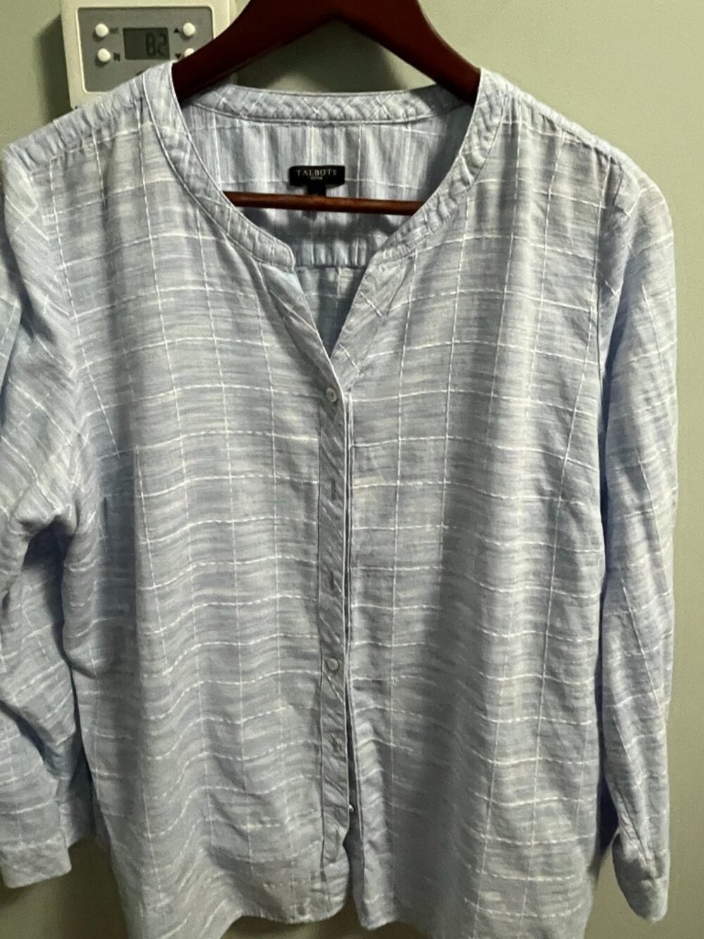 Blue and white textured blouse